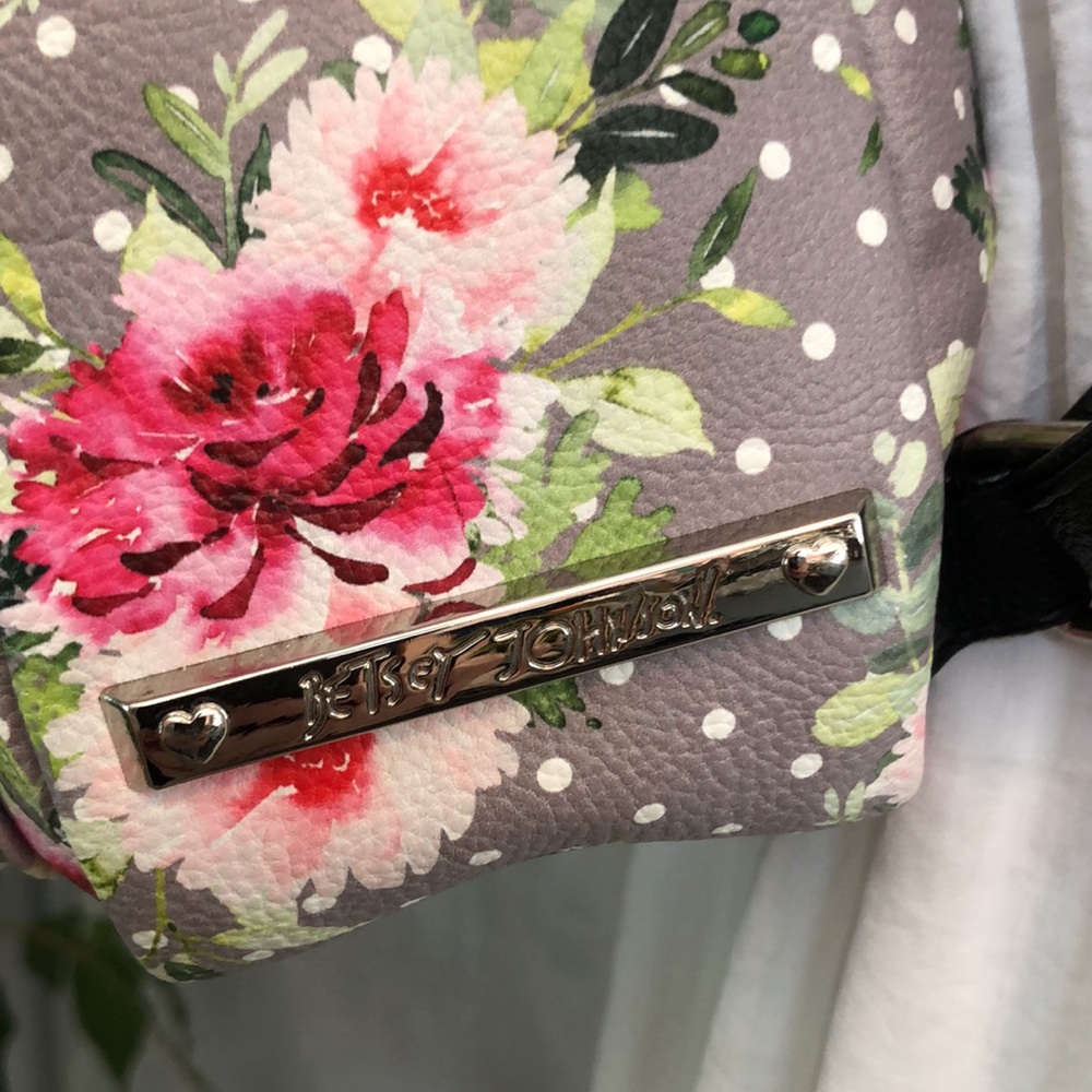 BETSEY JOHNSON  French Bull dog roses pattern mini backpack w/shoulder straps - Picture 6 of 15